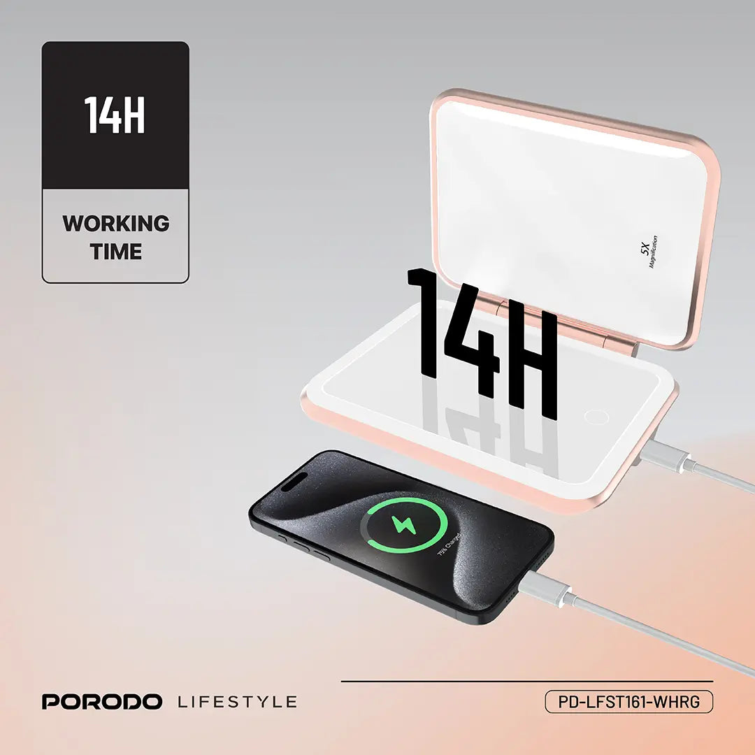 Porodo Lifestyle 5000mAh Power Bank Magnifying Mirror - PD-LFST161-WHRG