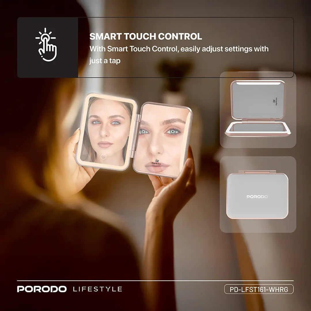 Porodo Lifestyle 5000mAh Power Bank Magnifying Mirror - PD-LFST161-WHRG