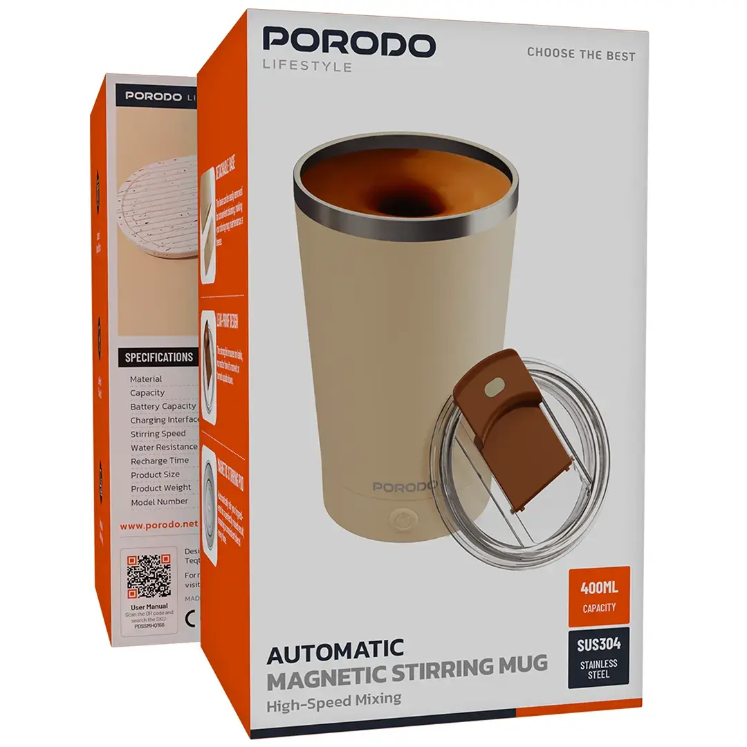 Porodo Lifestyle Automatic Magnetic Stirring Mug High-Speed Mixing - PDSSMHQ168BK