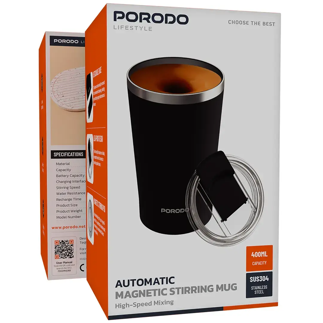 Porodo Lifestyle Automatic Magnetic Stirring Mug High-Speed Mixing - PDSSMHQ168BK
