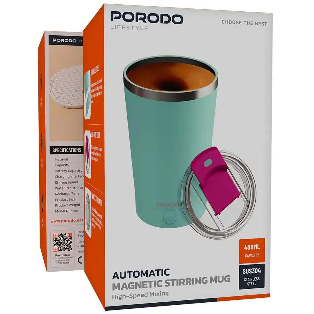 Porodo Lifestyle Automatic Magnetic Stirring Mug High-Speed Mixing - PDSSMHQ168BK