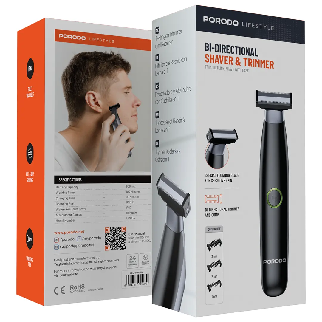 Porodo lifestyle Bl-Directional Shaver & Trimmer - PDLFST184BK