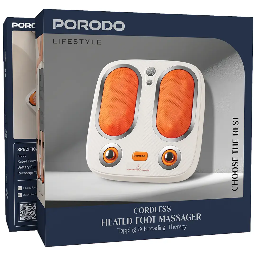 Porodo Lifestyle Cordless Heated Foot Massager Tapping & Kneading Therapy - PDLFSTZMF026WH
