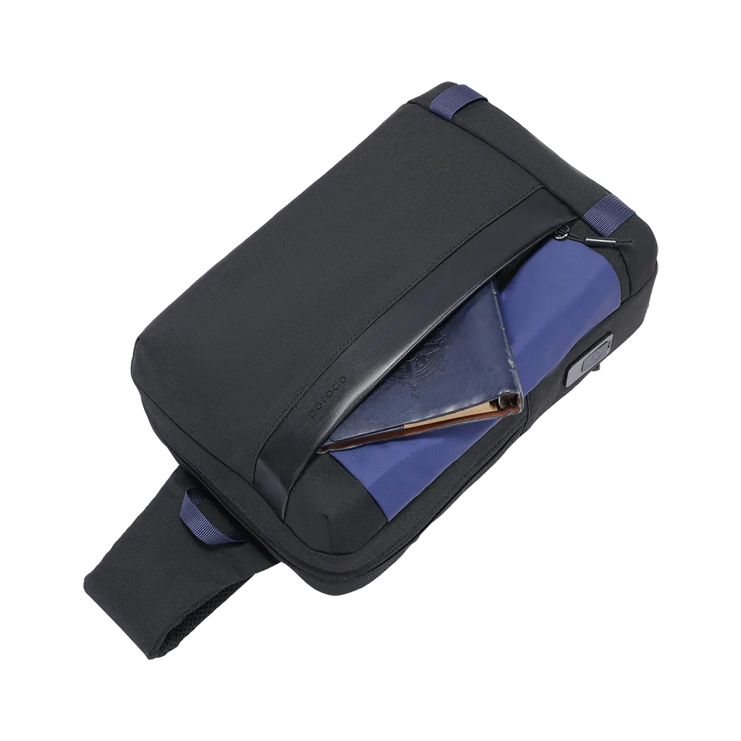 Porodo Lifestyle Cross Body Sling Bag With Fingerprint Lock - PD-LSSBFPL-BKBU