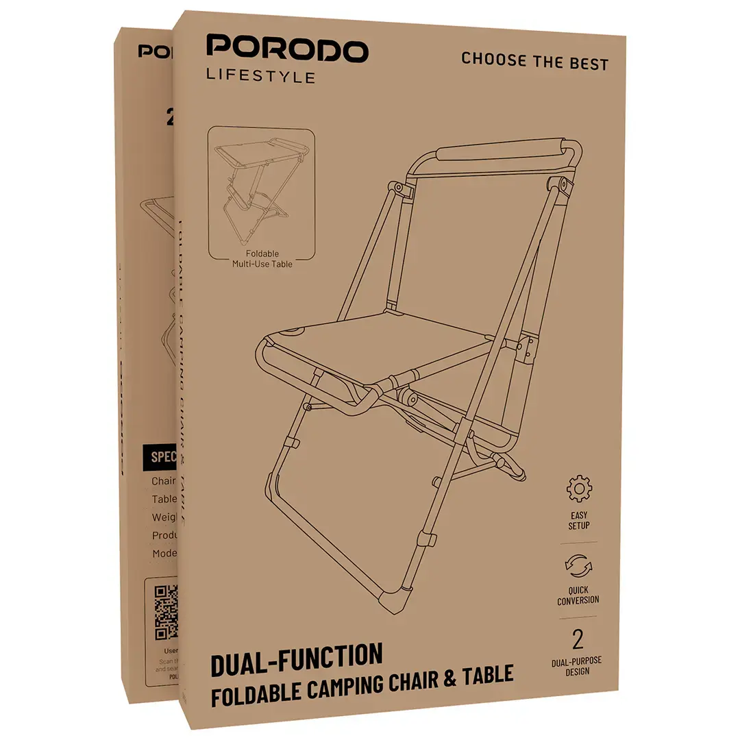 Porodo Lifestyle Dual-Function Foldable Camping Chair & Table - PDLFST8200OR
