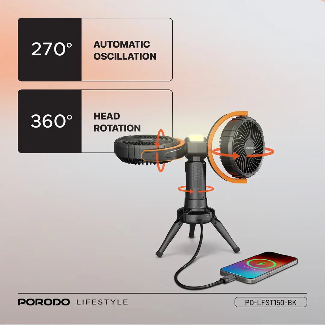 Porodo Lifestyle Dual-Head Oscillating Fan - PD-LFST150-BK