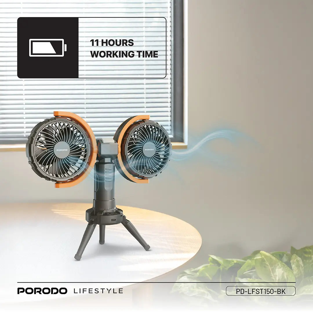 Porodo Lifestyle Dual-Head Oscillating Fan - PD-LFST150-BK
