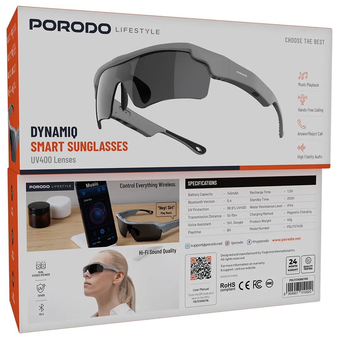 Porodo Lifestyle Dynamiq Smart Sunglasses - PDLFSTK08GYBK