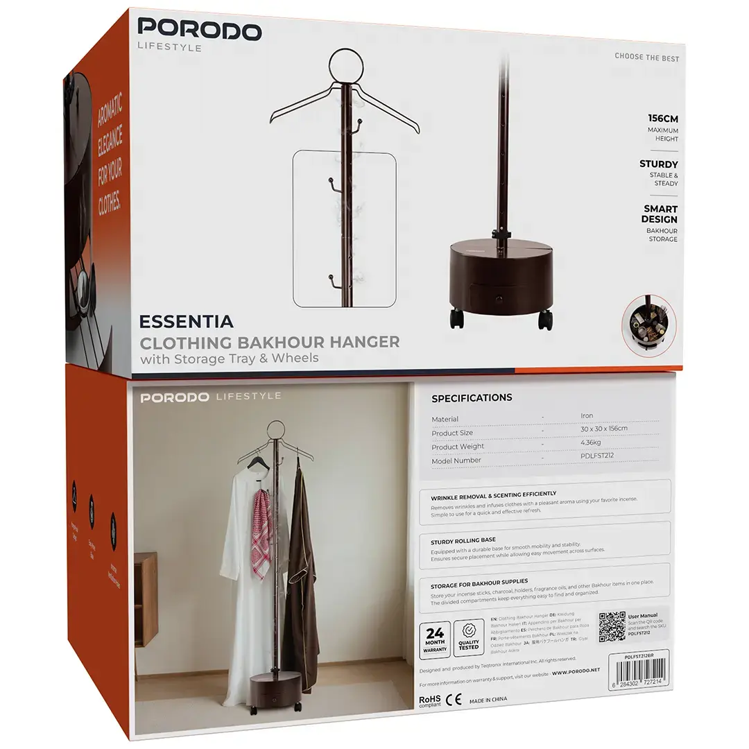 Porodo Lifestyle Essentia Clothing Bakhour Hanger with Storage Tray & Wheels - PDLFST212BK