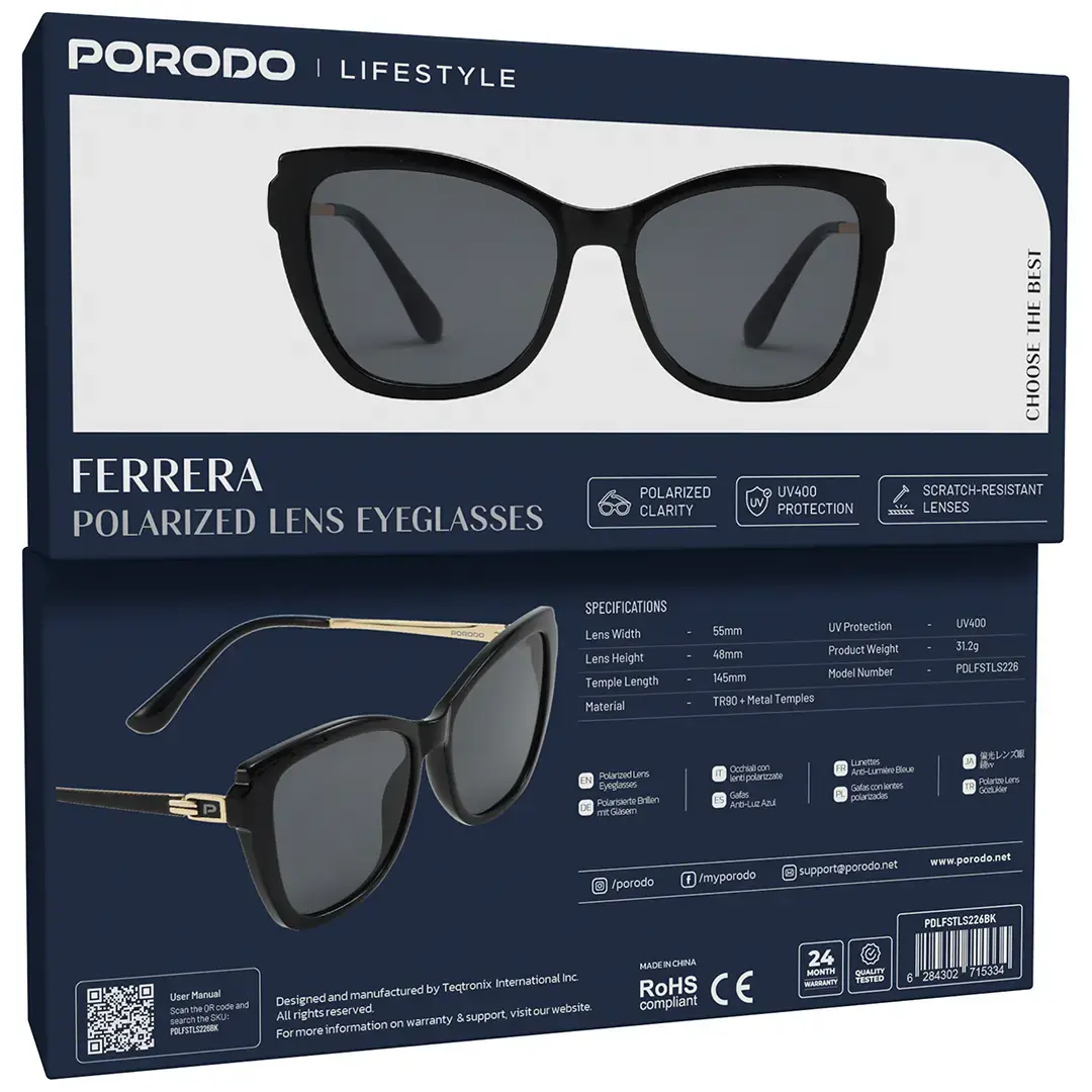 Porodo Lifestyle Ferrera Polarized Lens Eyeglasses - PDLFSTLS226BK