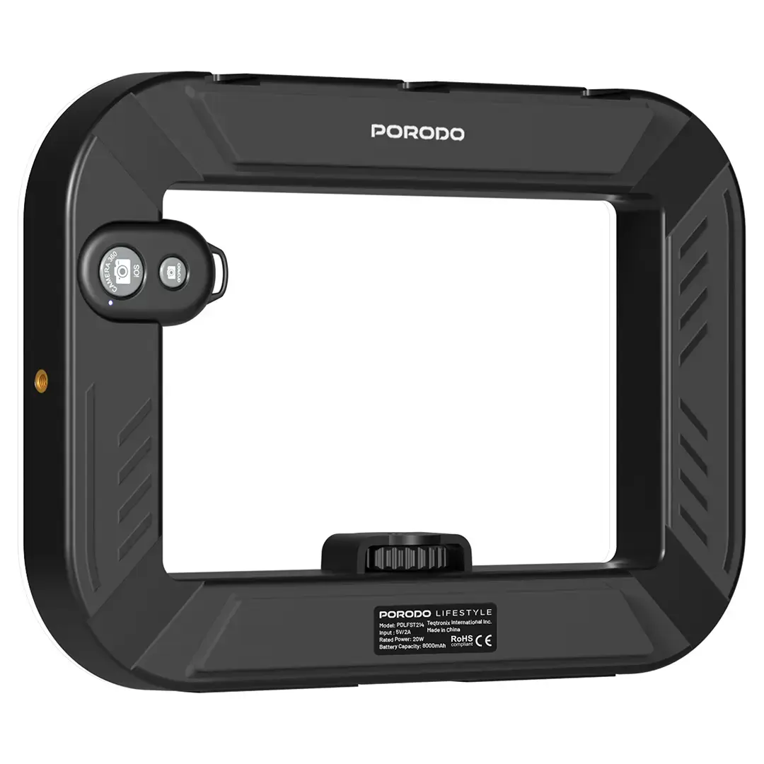 Porodo Lifestyle Handheld ring grip Camera & phone vlogging light Desktop support | Phone clamp - PDLFST214BK