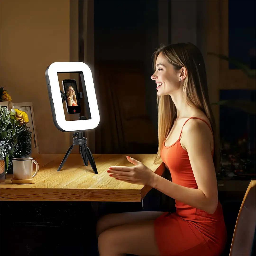 Porodo Lifestyle Handheld ring grip Camera & phone vlogging light Desktop support | Phone clamp - PDLFST214BK