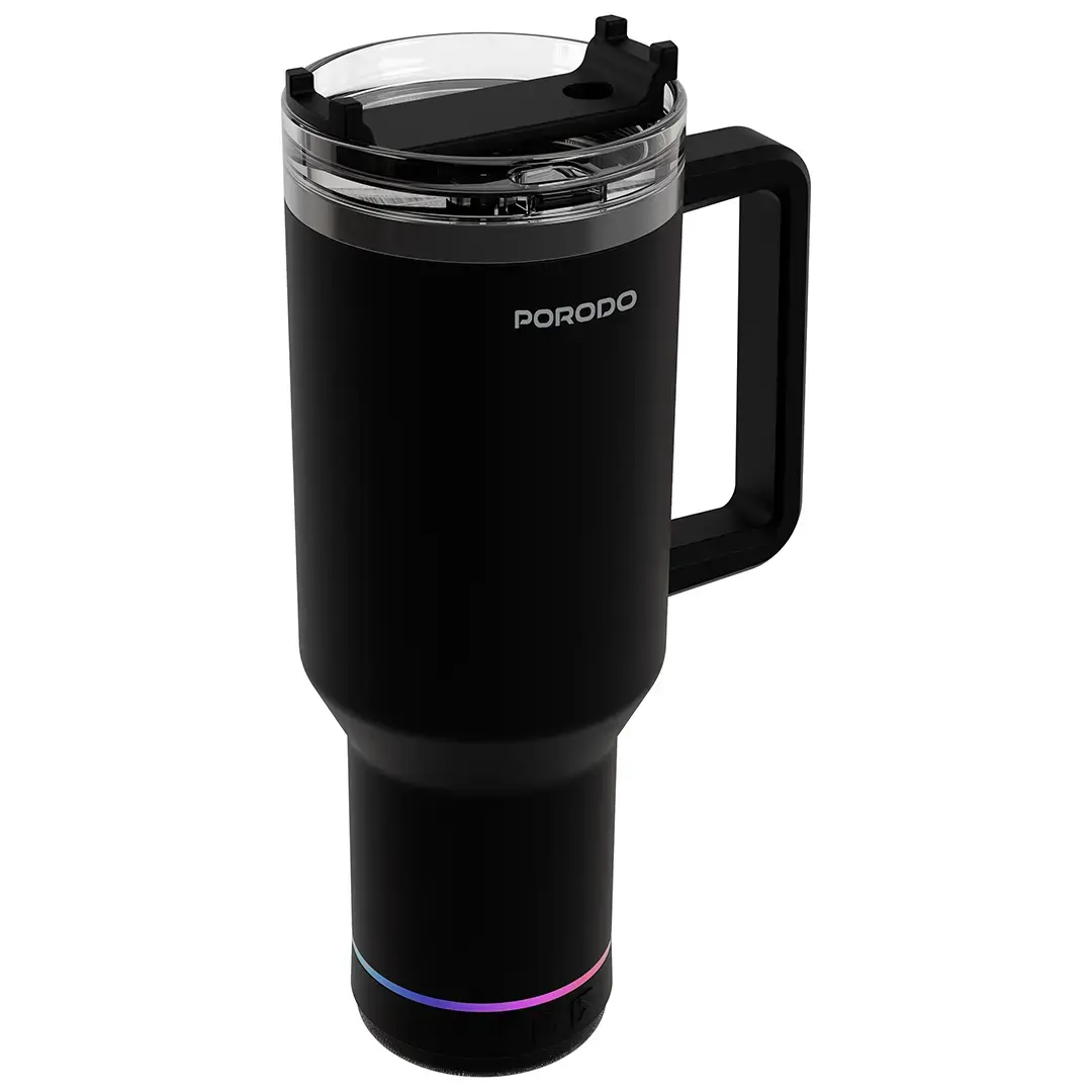 Porodo Lifestyle HydroTunes Bluetooth Speaker Tumbler With High-Quality Sound - PDLFSTBTBK