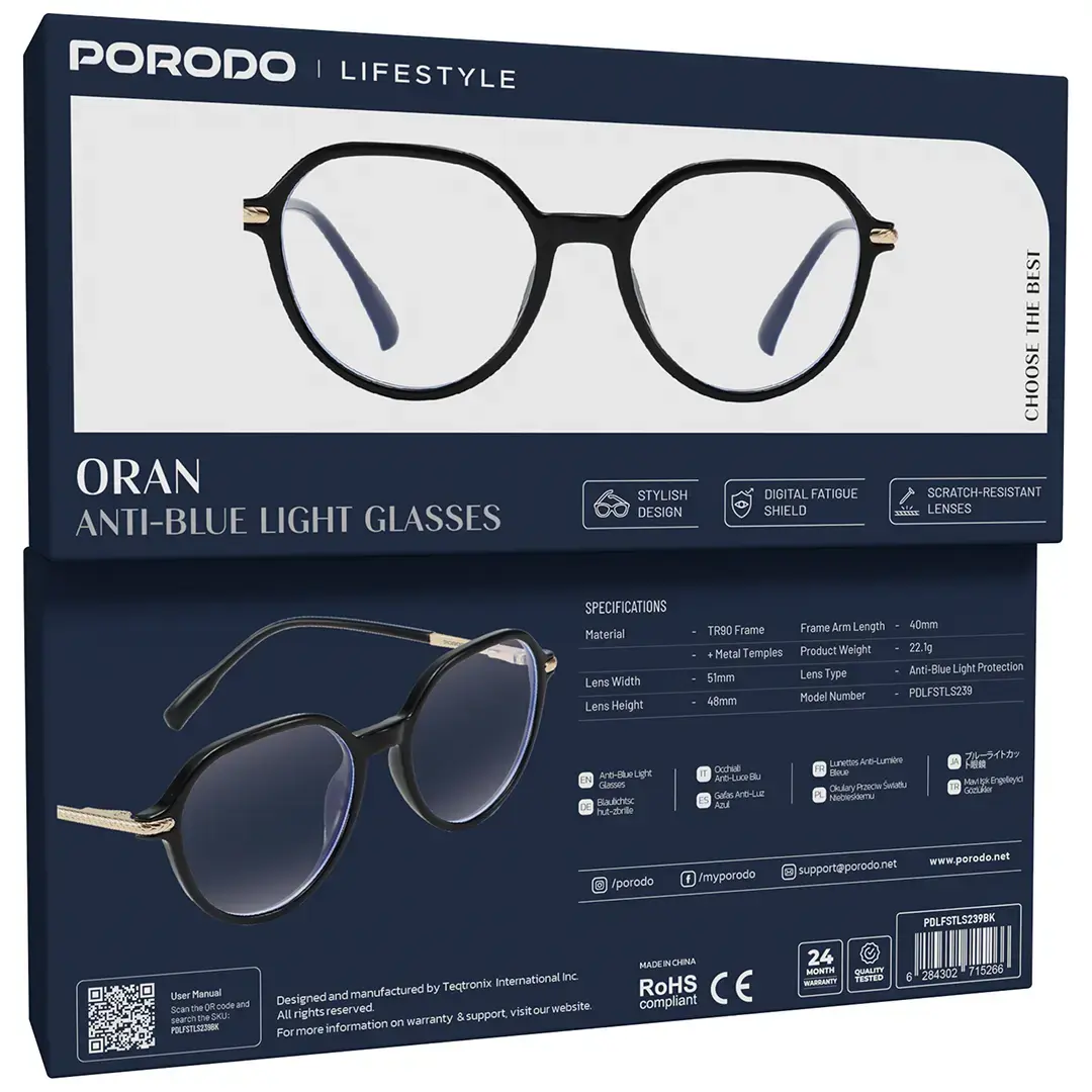 Porodo Lifestyle Oran Anti-Blue Light Glasses - PDLFSTLS239BK