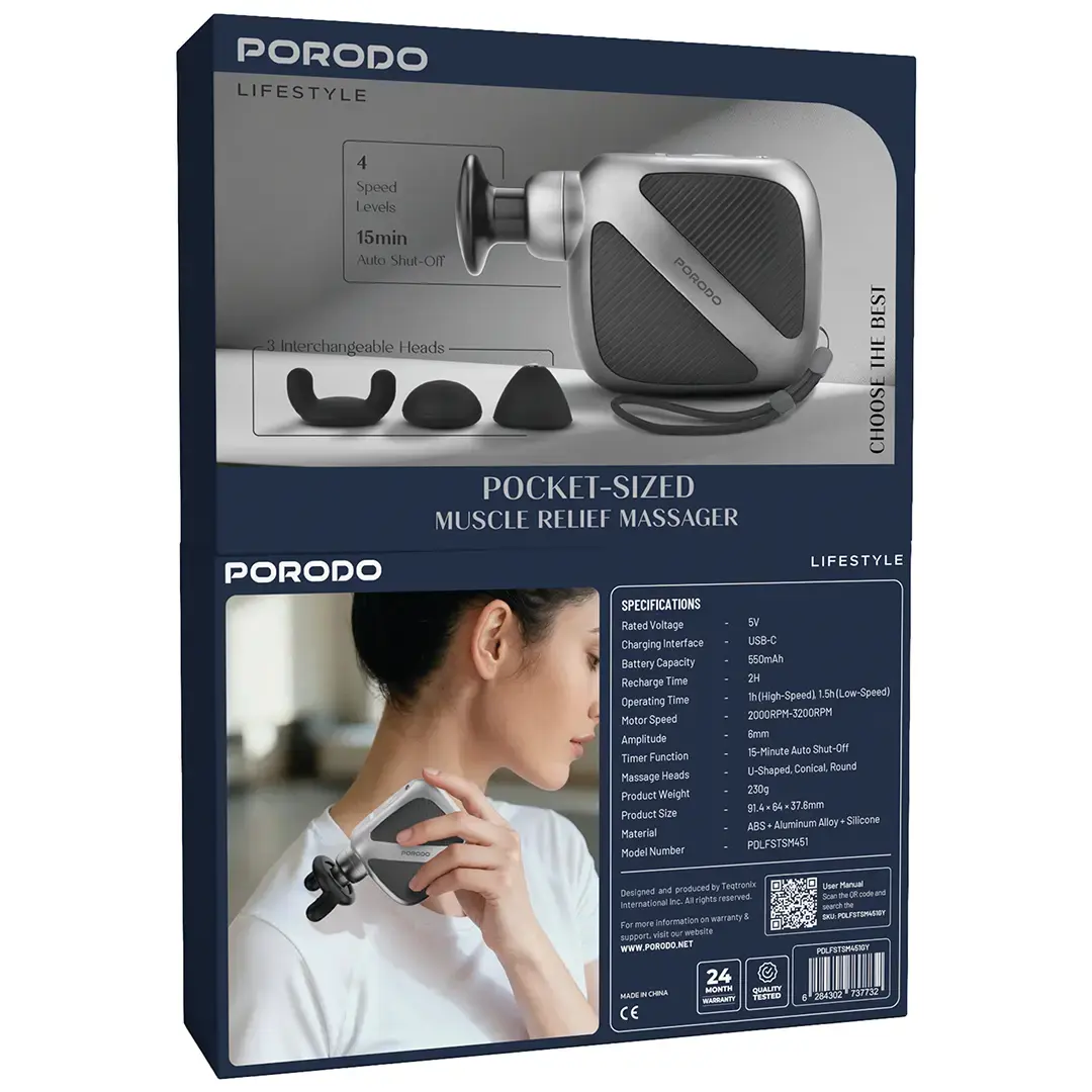 Porodo Lifestyle Pocket-Sized Muscle Relief Massager - PDLFSTSM451GY