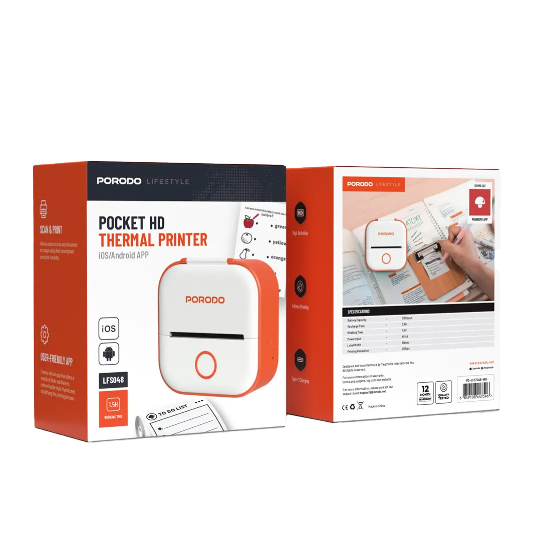 Porodo Lifestyle Pocket HD Thermal Printer - PD-LFST048-WH
