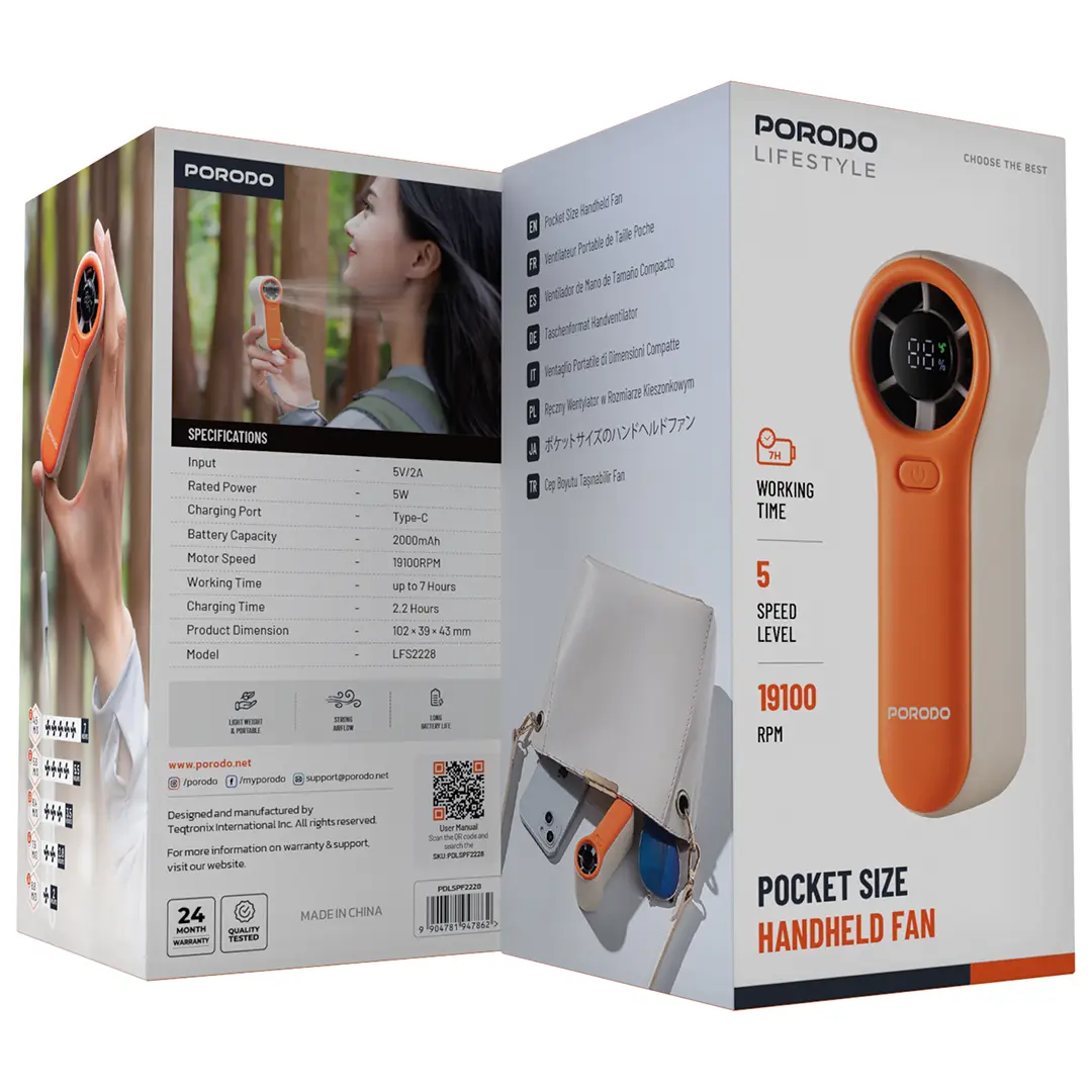 Porodo Lifestyle Pocket Size Handheld Fan - PDLSPF2228