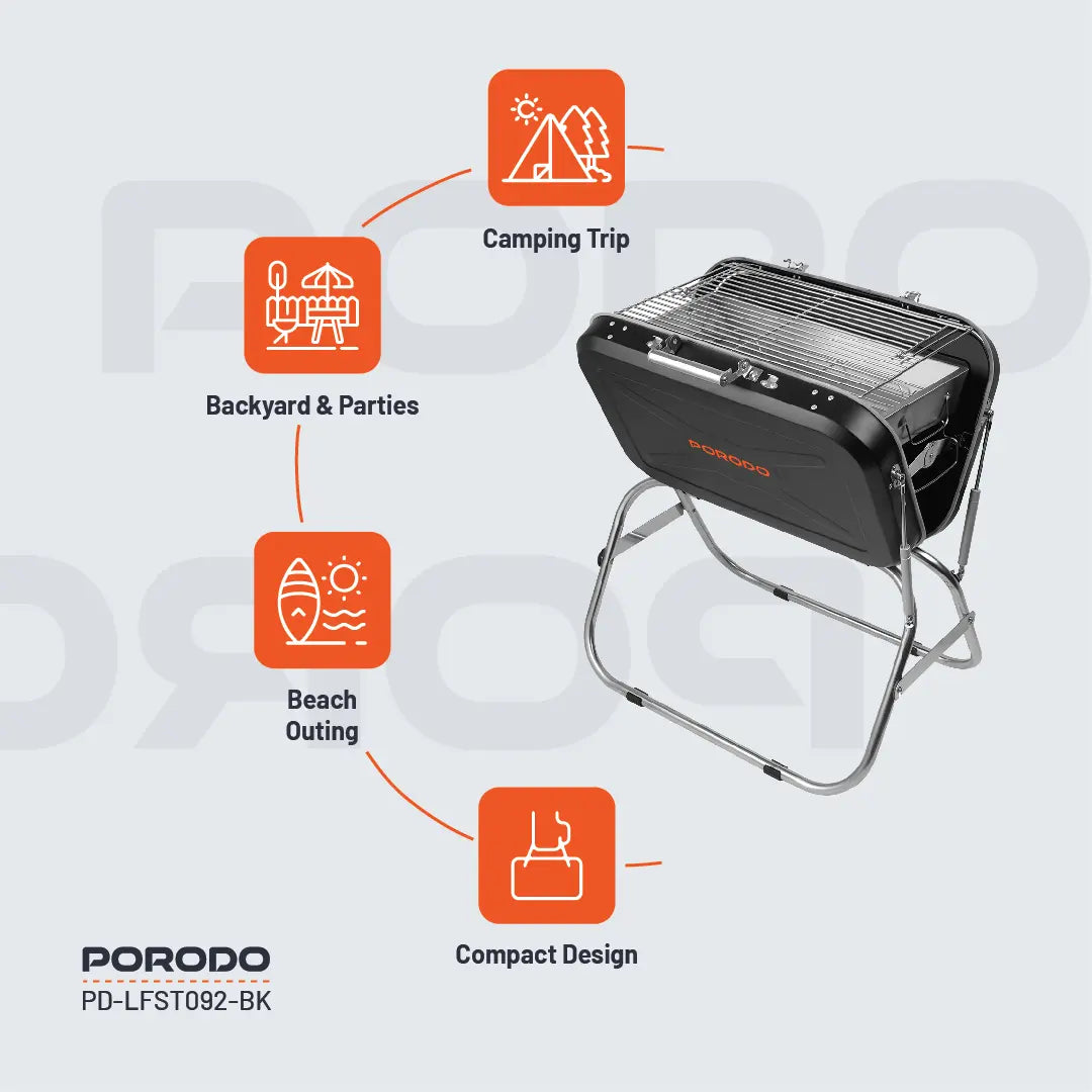 Porodo Lifestyle Portable Folding BBQ Grill - PD-LFST092-BK