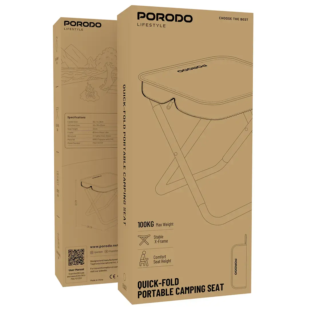Porodo Lifestyle Quick-Fold Portable Camping Seat - PDLFSTZDYBK