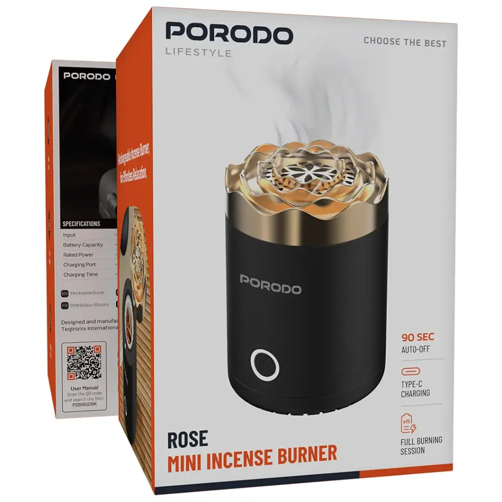 Porodo Lifestyle روز مبخرة كهربائية صغيرة - أسود