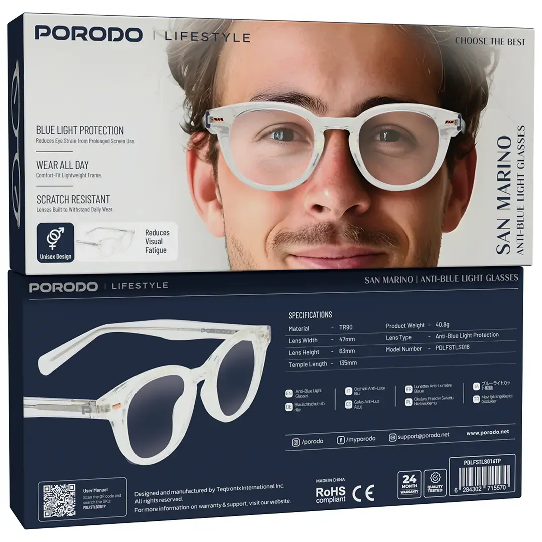 Porodo Lifestyle San Marino Anti-Blue Light Glasses - PDLFSTLS016TP