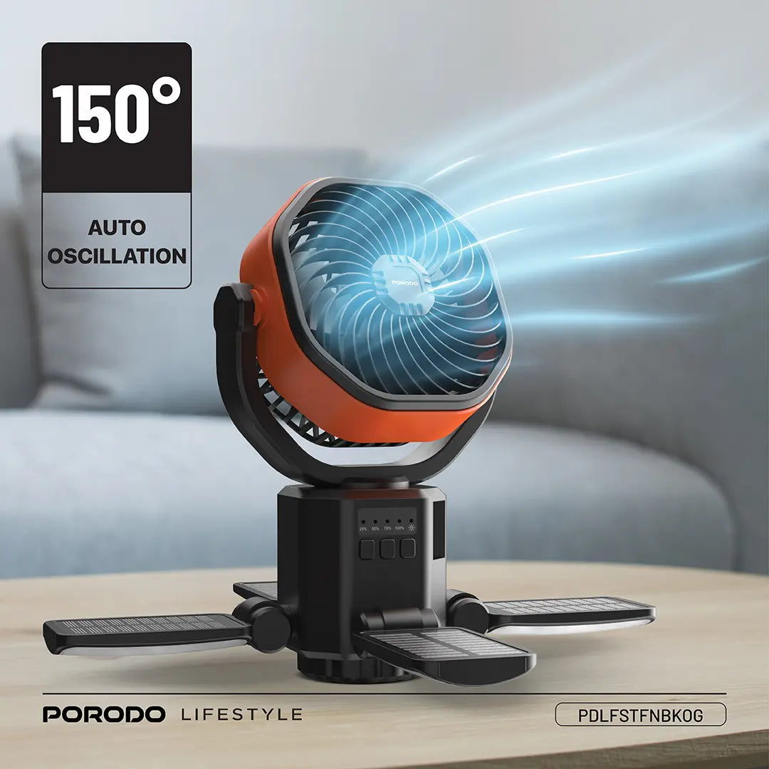 Porodo Lifestyle Suncharge Outdoor Solar Fan - PDLFSTFNBKOG