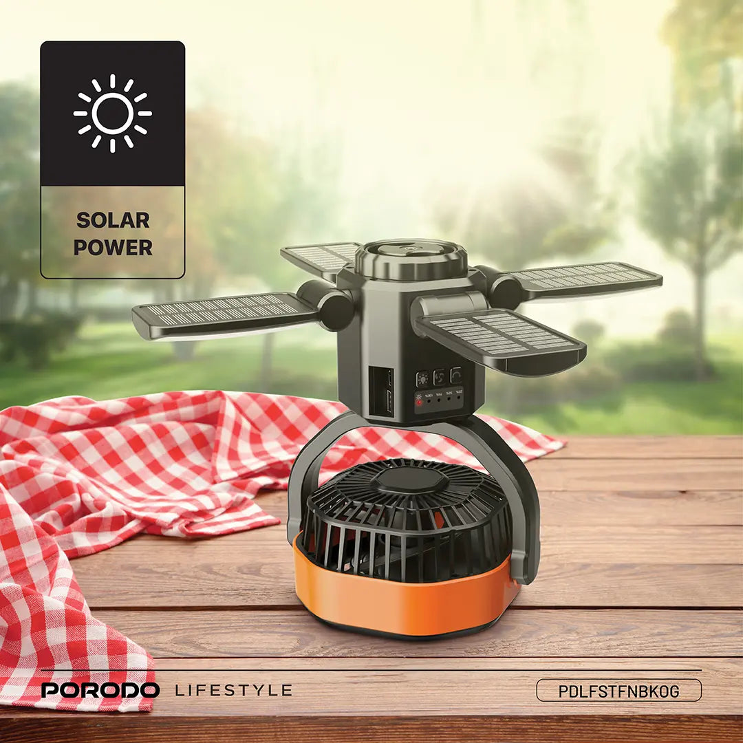 Porodo Lifestyle Suncharge Outdoor Solar Fan - PDLFSTFNBKOG