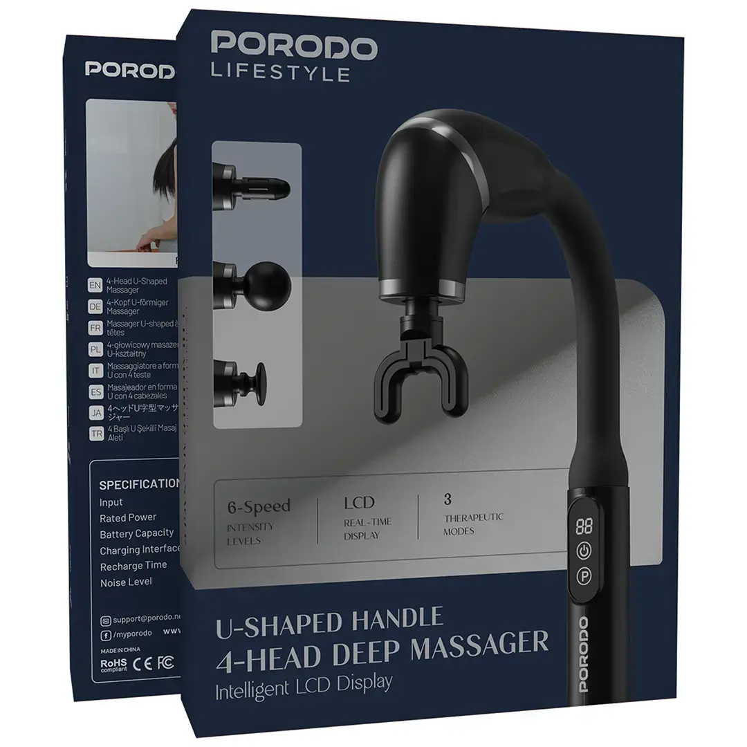 Porodo Lifestyle U-Shaped Handle 4-Head Deep Massager - PDLFSTH021BK