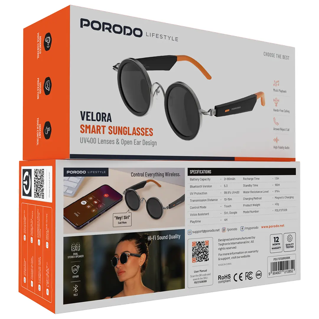 Porodo Lifestyle Velora Smart Sunglasses - PDLFSTG09ORBK