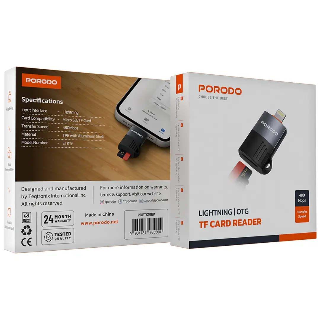 Porodo Lightning | OTG TF Card Reader - PDETK19BK