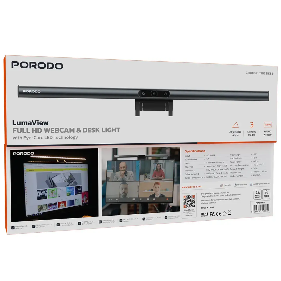 Porodo Loma View Full HD Webcam & Desk Light - PDWBCMGY