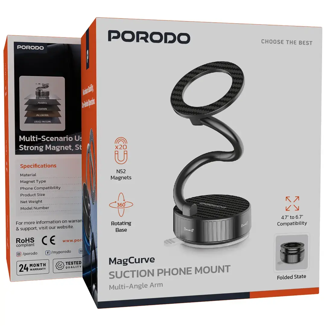 Porodo MagCurve Suction Phone Mount - PDPH0H3BK