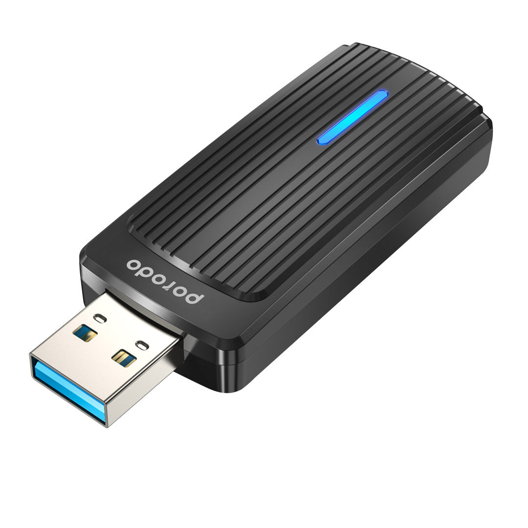 Porodo Dual Band WiFi Adapter Integrated Antenna High-Speed USB 3.0 - PD-WDB6AC-BK