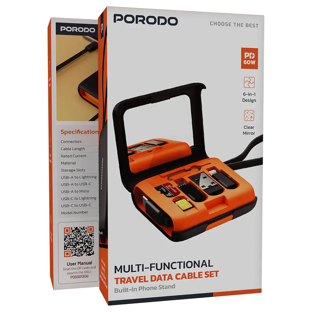 Porodo Multi-Functional Travel Data Cable Set - PDS0013OG