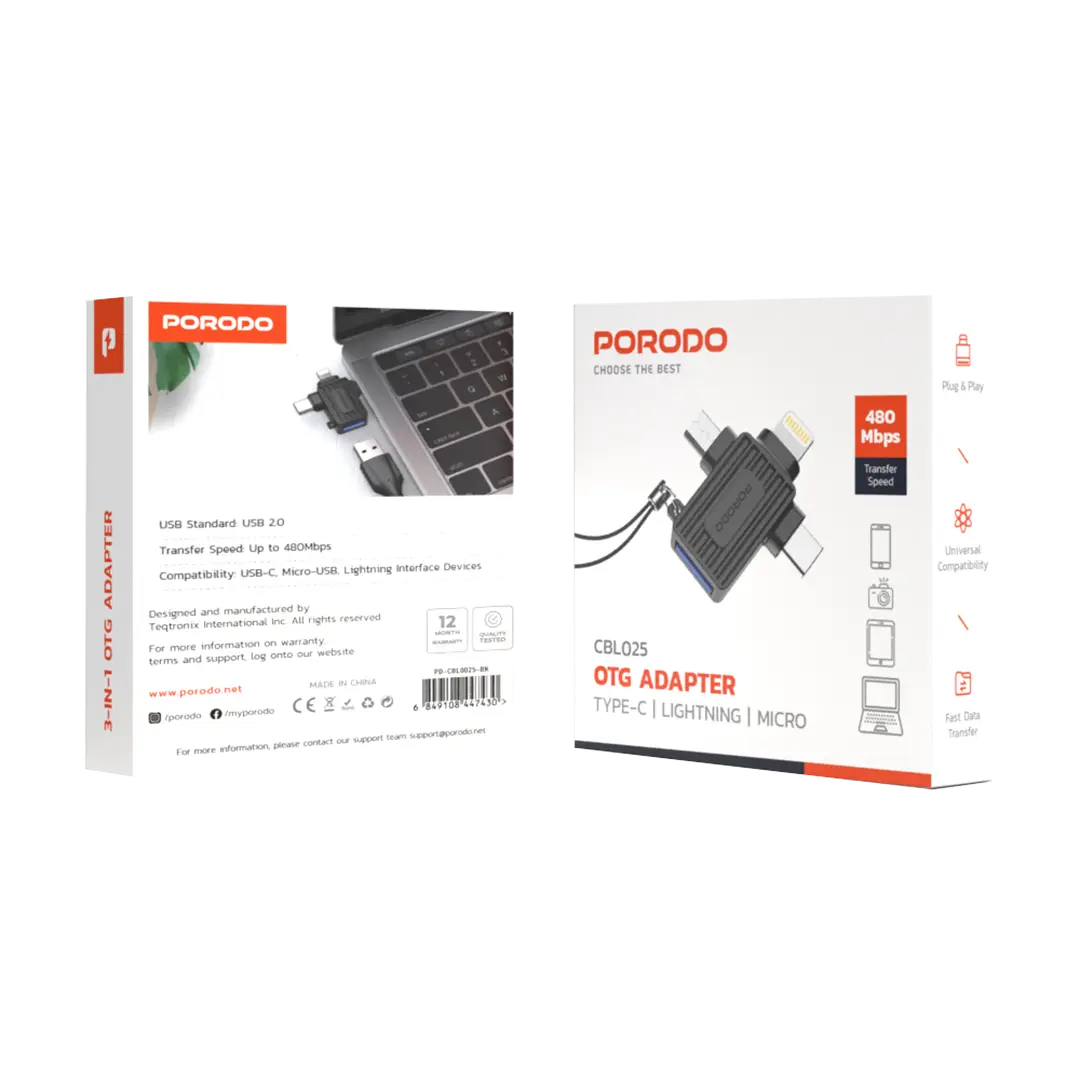 Porodo OTG Adapter - PD-CBL0025-BK