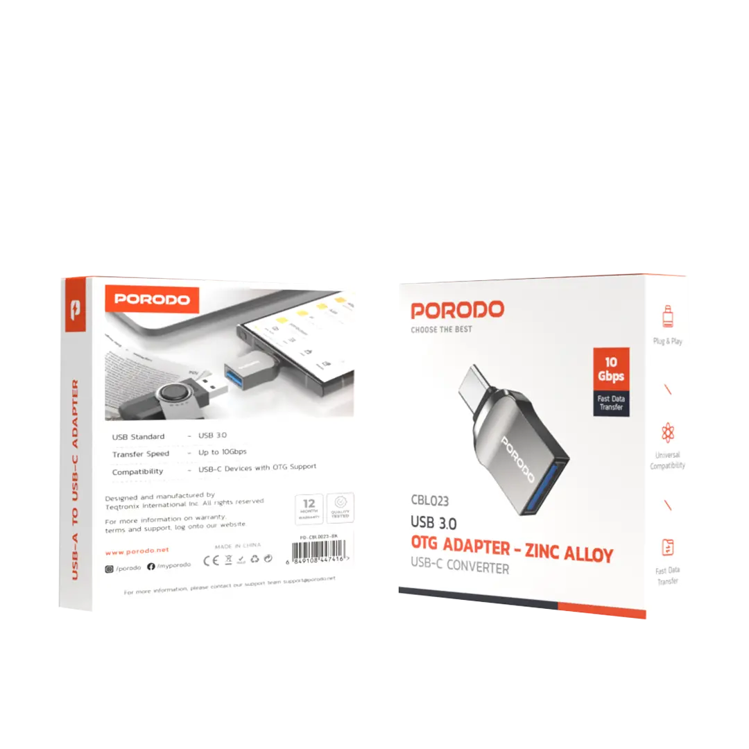Porodo OTG Adapter - Zinc Alloy - PDCBL0023BK