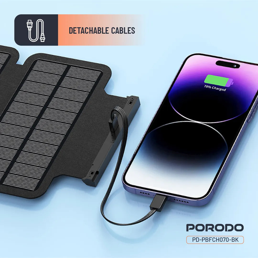 Porodo Power Bank PB070 20000mAh 4-Panel Solar - PDPBFCH070BK