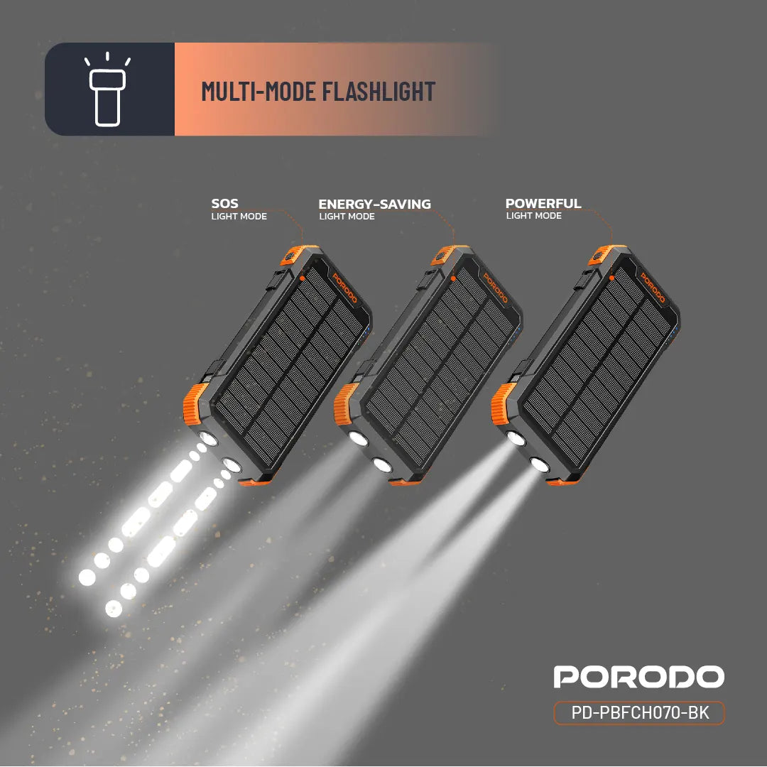 Porodo Power Bank PB070 20000mAh 4-Panel Solar - PDPBFCH070BK