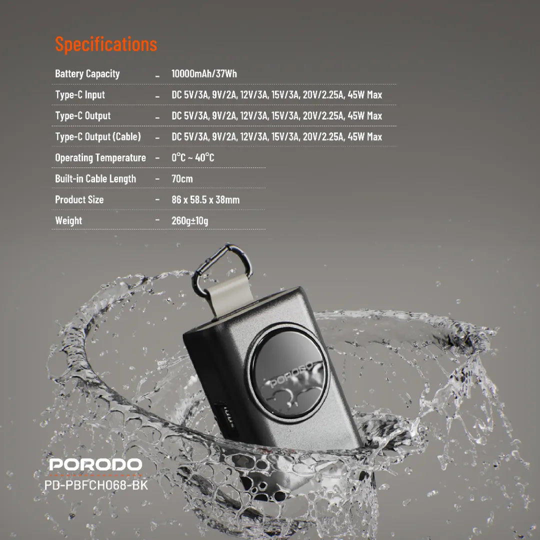 Porodo Power Bank PB068 10000mAh - PD-PBFCH068-BK