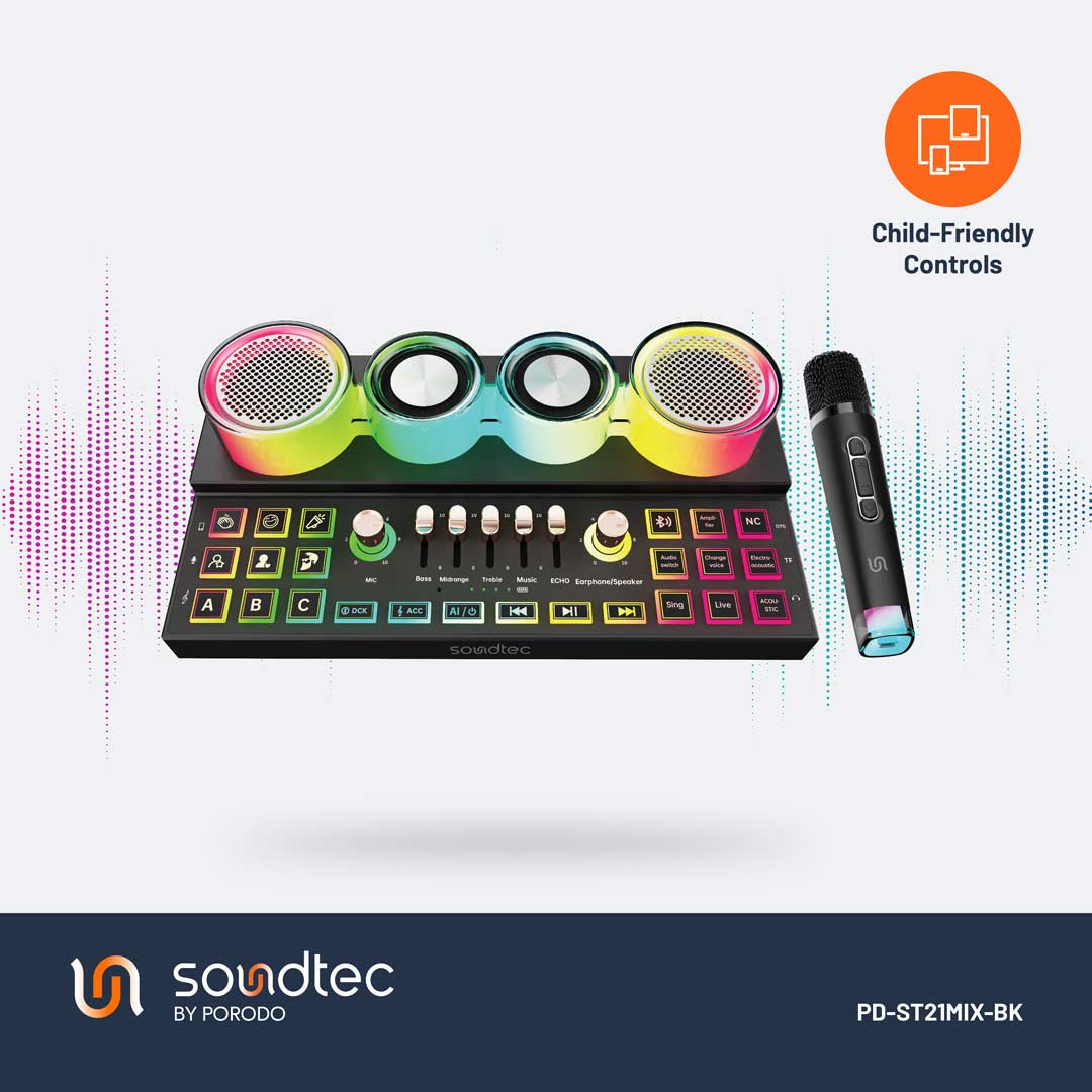 Porodo Soundtec Audiolink Multi-Platform Audio Mixer & Speaker - PD-ST21MIX-BK