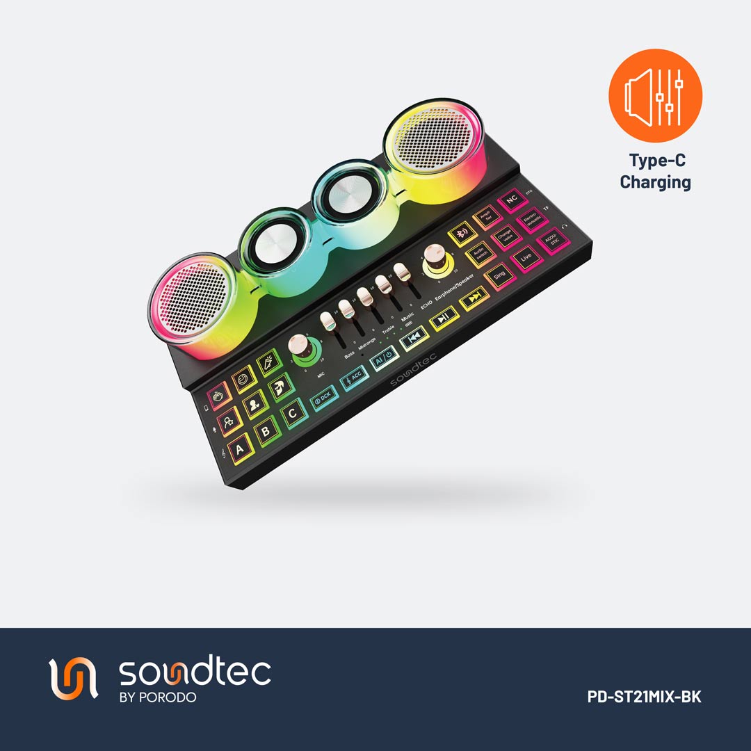 Porodo Soundtec Audiolink Multi-Platform Audio Mixer & Speaker - PD-ST21MIX-BK