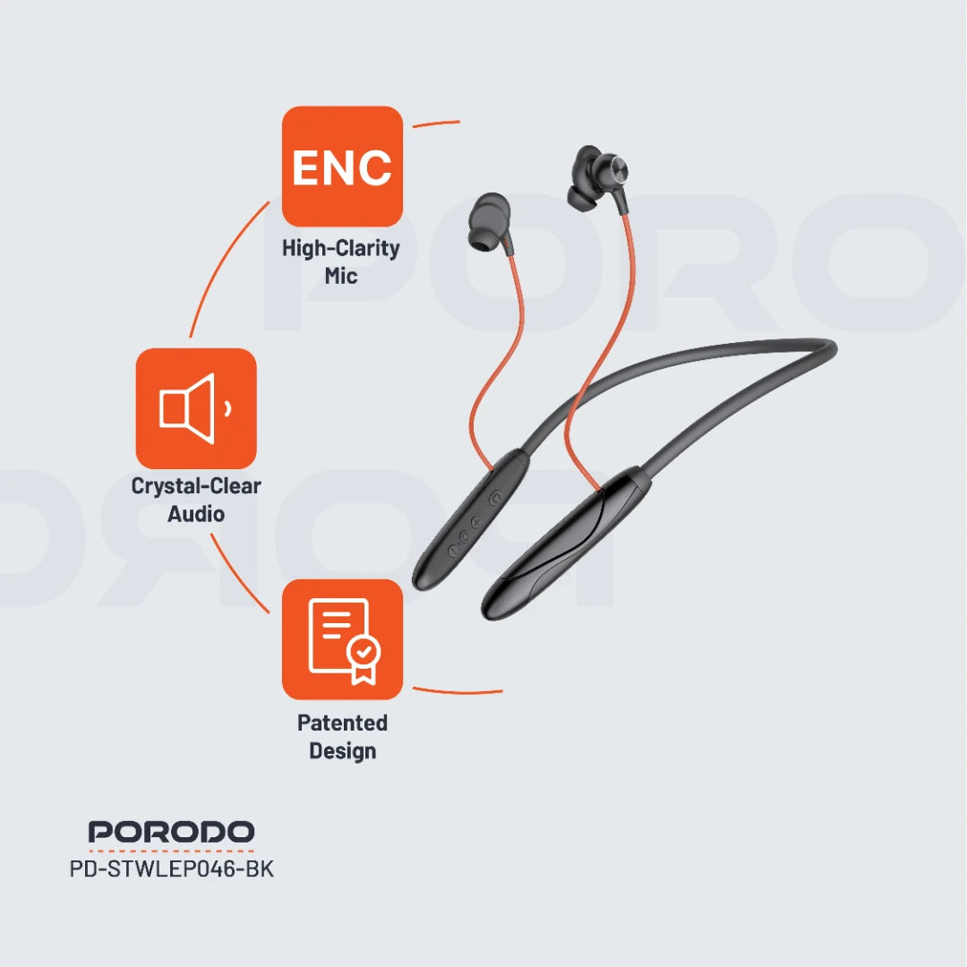 Porodo Echo Flex Magnetic Buds Hall-Switch Technology - PD-STWLEP046-BK