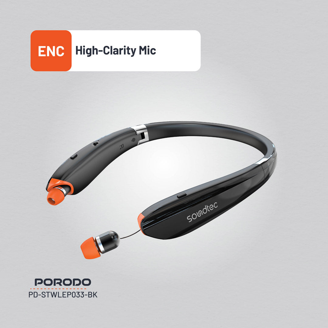Porodo Soundtec Bluetooth Neck Band with Extendable Earbuds - PD-STWLEP033-BK