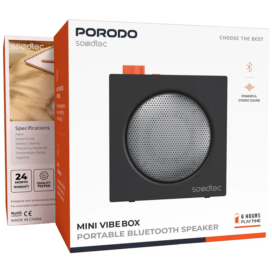 Porodo Soundtec Mini Vibe Box Portable Bluetooth Speakers - PDWBT58BK