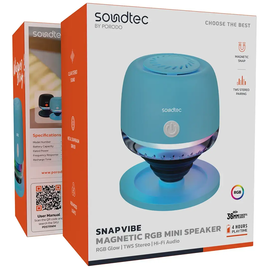Porodo Soundtec Snap Vibe Magnetic RGB Mini Speaker - PDSTRWMBK