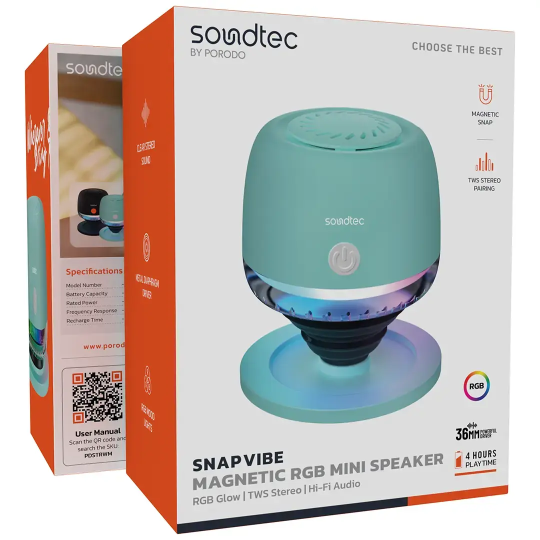 Porodo Soundtec Snap Vibe Magnetic RGB Mini Speaker - PDSTRWMBK