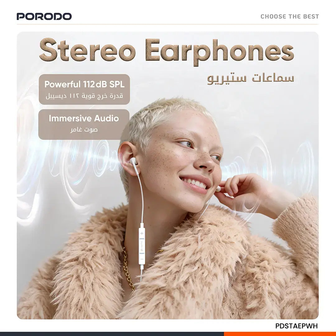 Porodo Soundtec Stereo Earphones With 3.5mm Aux Connector - PD-STAEP-WH