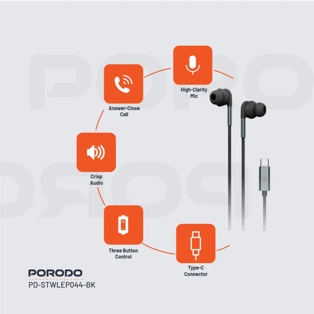 Porodo Soundtec Stereo Earphones - PD-STWLEP044-BK