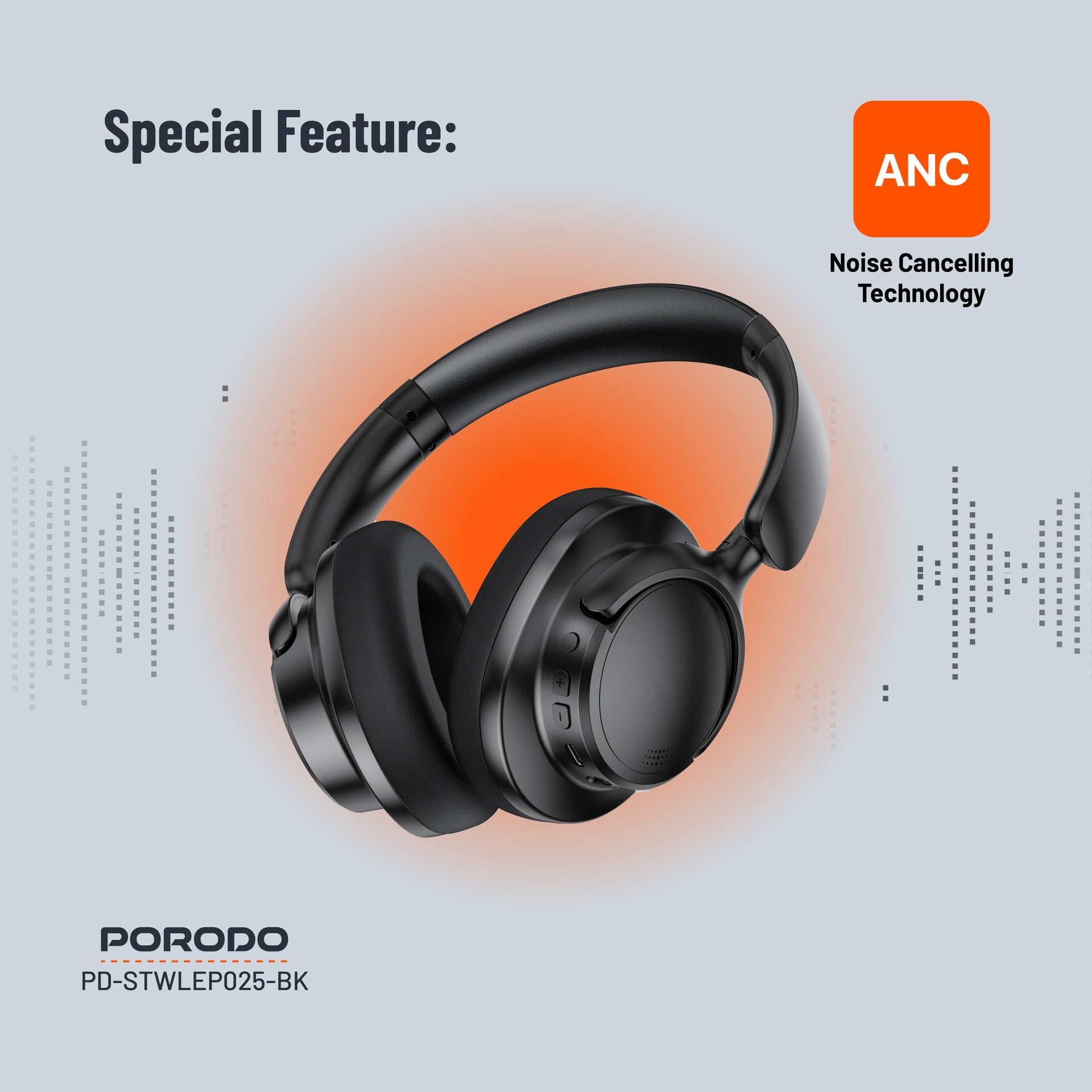 Porodo Soundtec Zen Active Noise-Cancellation Headphone - PD-STWLEP025-BK