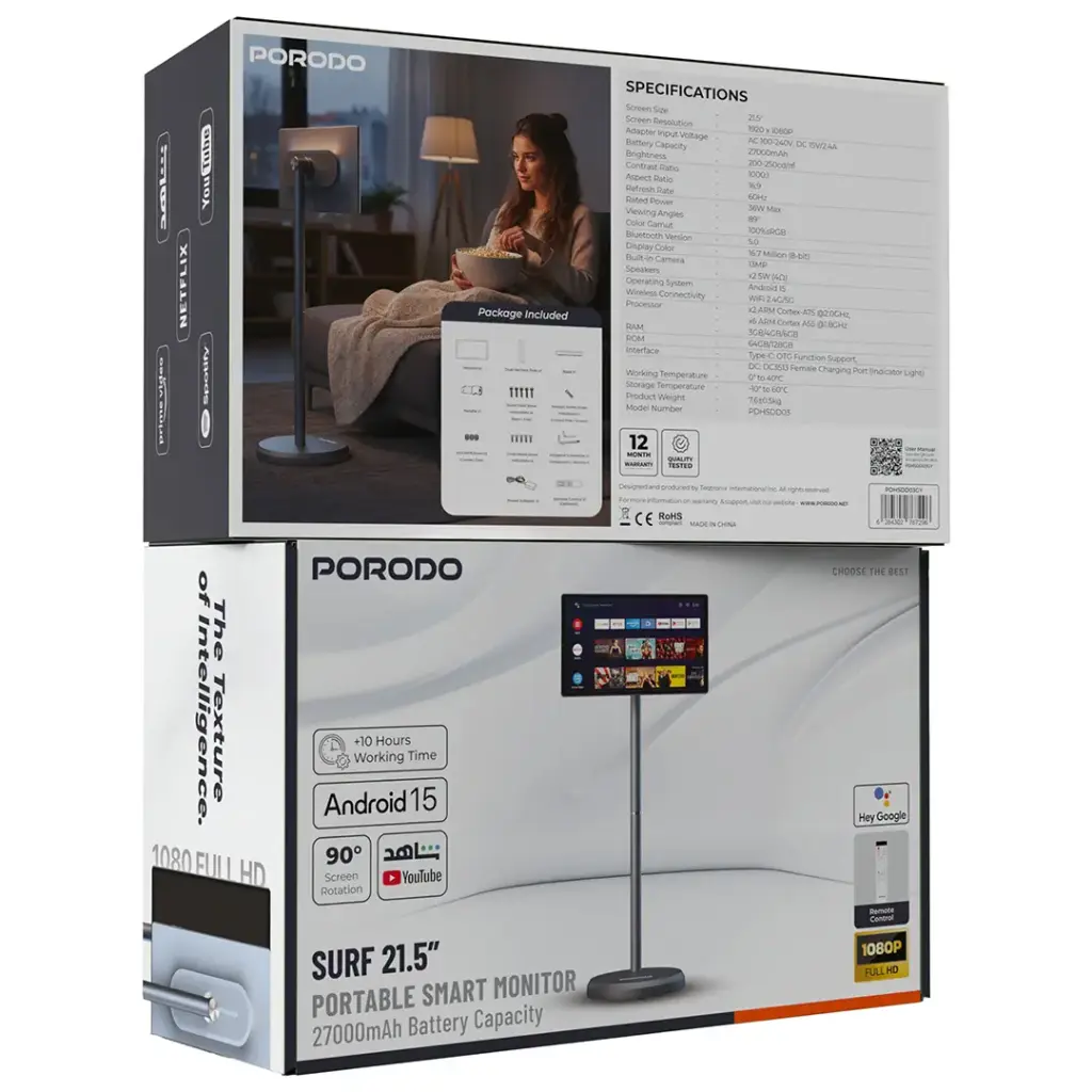 Porodo Surf portable smart monitor on rolling stand
